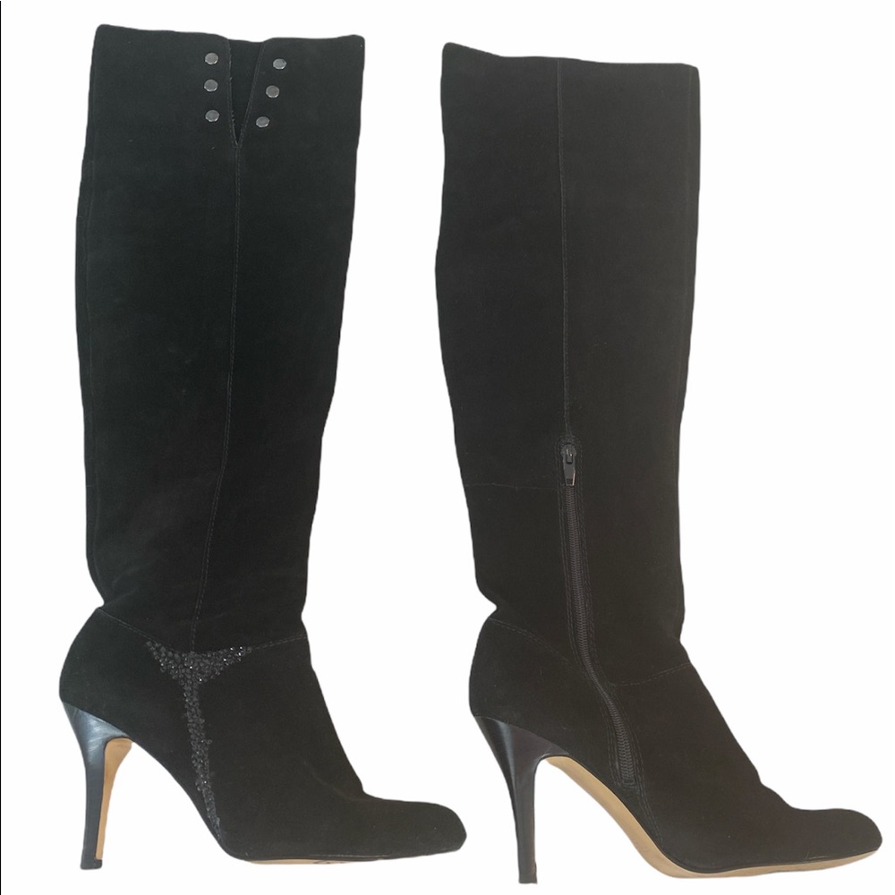 Nine West tall boots rhinestone black suede heeled boots size 8